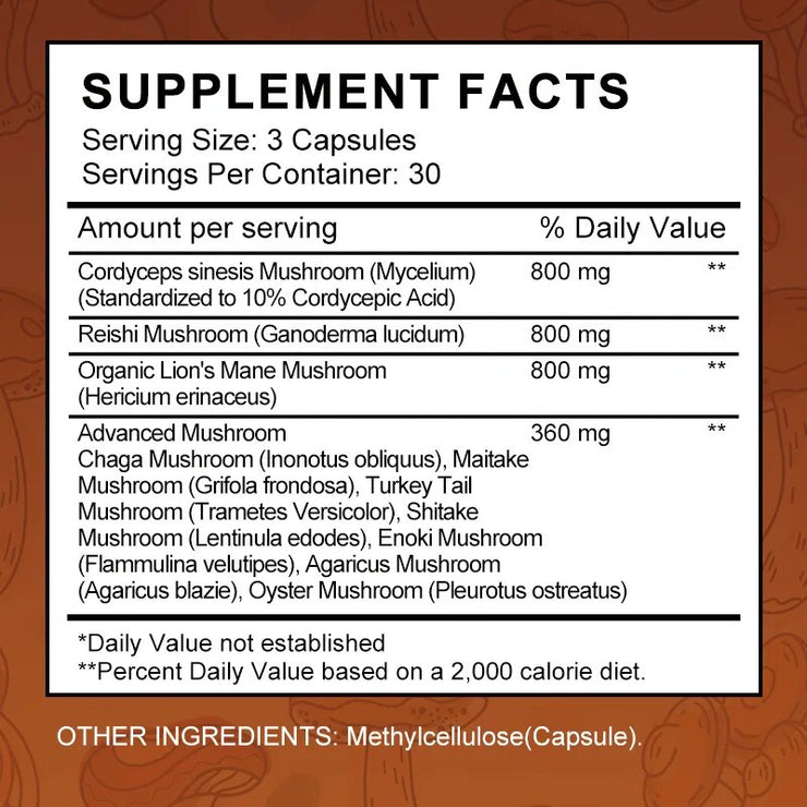 Strength Brazil Mushroom Capsules -Lions Mane Cordyceps Reishi