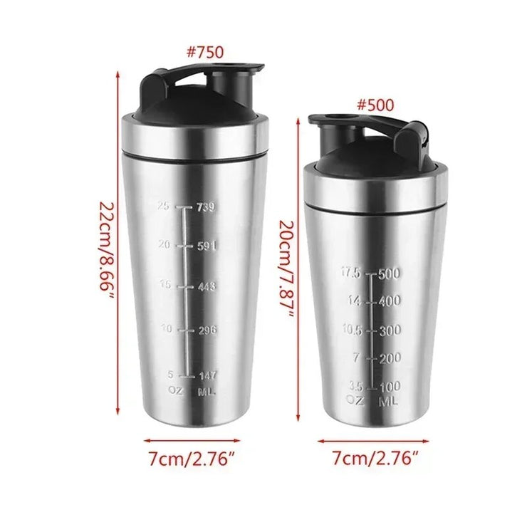 Stainless Steel Protein Powder Shaker Bottle 500/750ml  Leak Proof